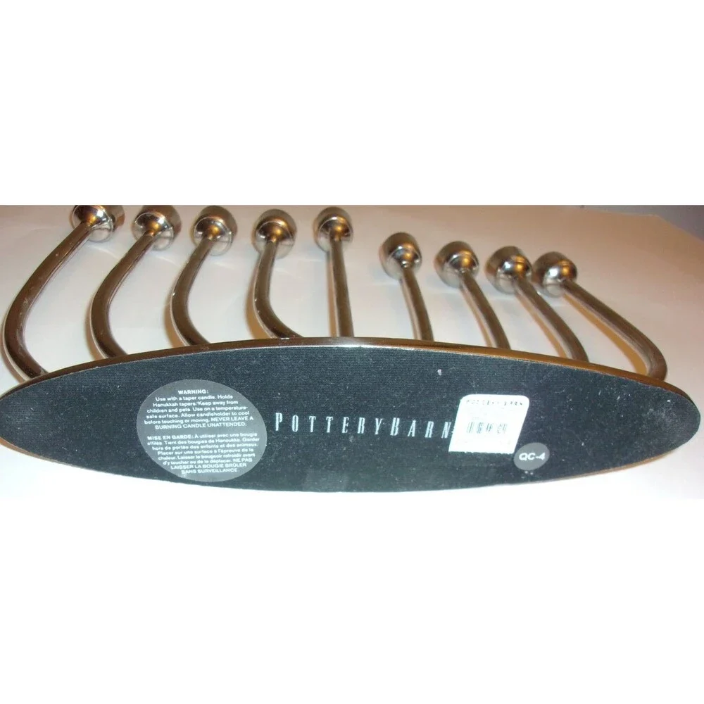 Pottery Barn Rachel Silver Menorah Metal Art Deco Style Hanukkah Chanukah